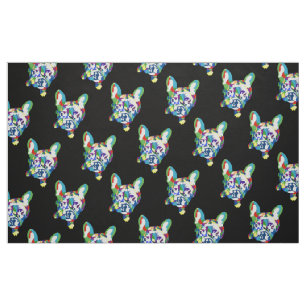 Farbige französische Bulldogs auf schwarz Stoff