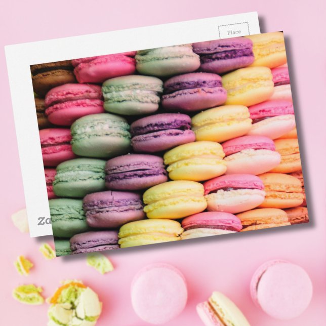 Farbige französische Macaron-Cookies Postkarte (Cute Trendy Colorful French Macaron Cookie Baking Postcard)
