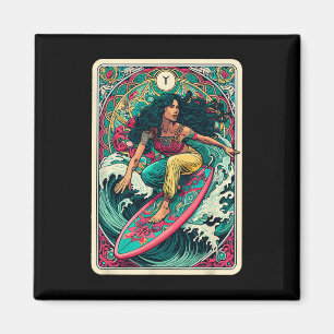 Farbige Frau-Wellen-Surfer-Tarotkarte Künstlerisch Magnet