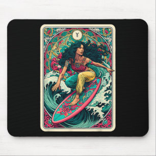 Farbige Frau-Wellen-Surfer-Tarotkarte Künstlerisch Mousepad