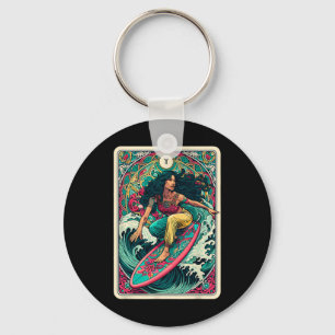 Farbige Frau-Wellen-Surfer-Tarotkarte Künstlerisch Schlüsselanhänger