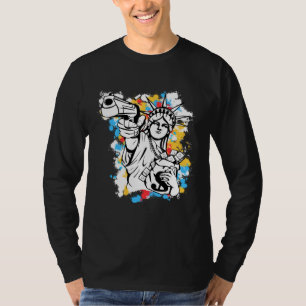 Farbige Freiheitsstatue Amerika USA Pistole Geld T-Shirt