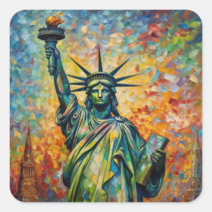 Farbige Freiheitsstatue New York Kunst Quadratischer Aufkleber