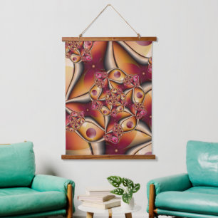 Farbige Freude Abstrakt Rot Orange Fantasy Fraktal Wandteppich Mit Holzrahmen