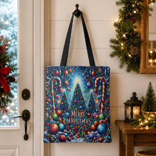 Farbige Frohe Weihnachten Dekorierte Bäume