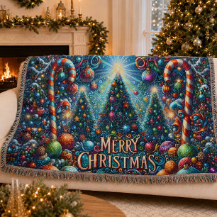 Farbige Frohe Weihnachten Dekorierte Bäume Decke