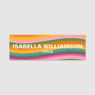 Farbige Fröhliche Helle Regenbogen-Wellen-Foto-ID Namensschild