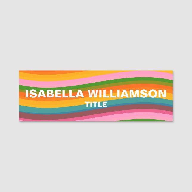 Farbige Fröhliche Helle Regenbogen-Wellen-Foto-ID Namensschild (Vorderseite)