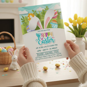 Farbige Fröhliche Ostern-Party-Hasenohren und Ei Feiertagspostkarte