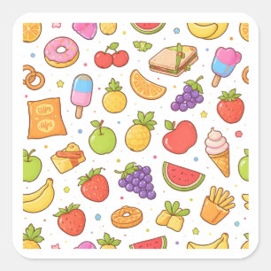 Farbige Früchte Snacks Doodle Art Aufkleber