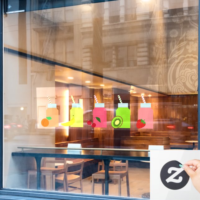 Farbige Fruchtsaftflaschen mit Stroh Fensteraufkleber (Café-Fenster)