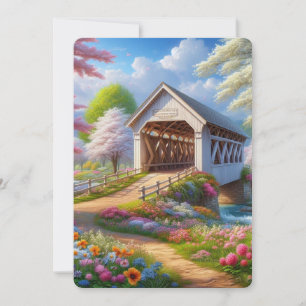 Farbige Frühlings-/blumengeschmückte Brücke und Fl Feiertagskarte
