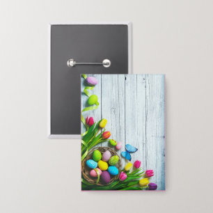 Farbige Frühlings-Tulpenblüten Schmetterling Holz Button