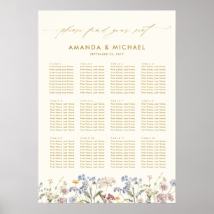 Farbige Frühlings-Wildblumen-Hochzeitssitzplan Poster
