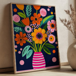 Farbige Frühlingsblumen Blumenstrauß Vase Florale Poster