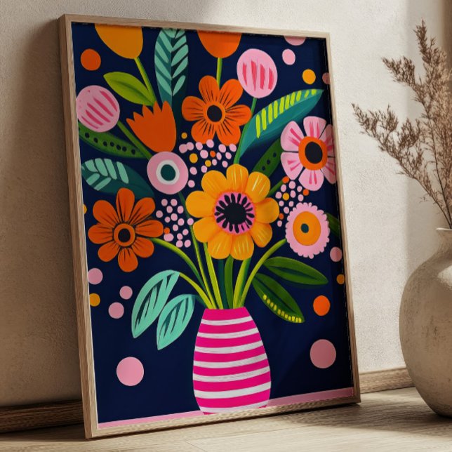Farbige Frühlingsblumen Blumenstrauß Vase Florale  Poster (Von Creator hochgeladen)
