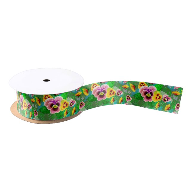 Farbige Frühlingsblumen Design Satinband (Spule)
