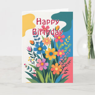 Farbige Frühlingsblumen Geburtstagskarte Karte