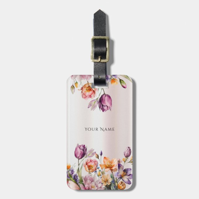 Farbige Frühlingsblumen Gepäckmarke Gepäckanhänger (Vorderseite vertikal)