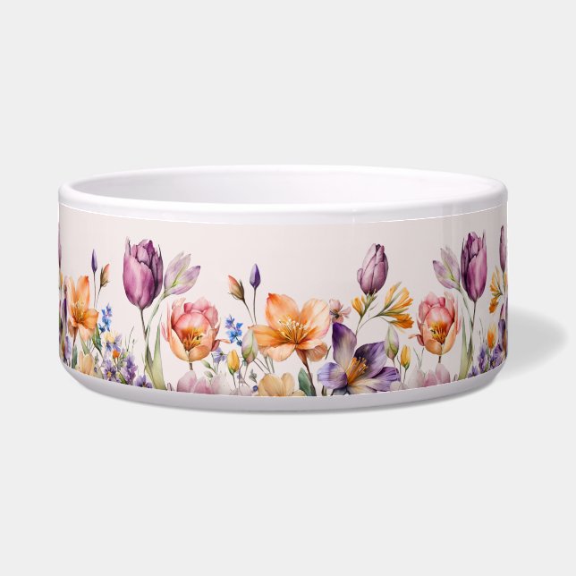 Farbige Frühlingsblumen Keramik Haustier Schüssel (Vorderseite)