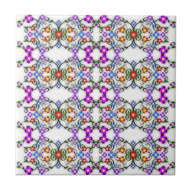 Farbige Frühlingsblumen Keramik Tile - Vintag Fliese (Vorderseite)