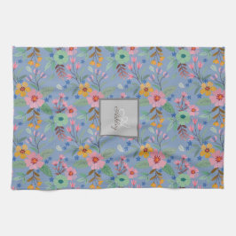 Farbige Frühlingsblumen Muster Name Monogram Geschirrtuch