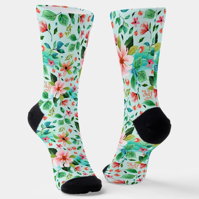 Farbige Frühlingsblumen nahtloses Muster Socken (Gewinkelt)