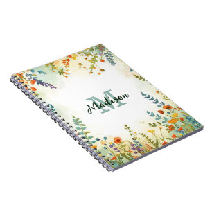 Farbige Frühlingsblumen-Wildblumenstrauß-Monogramm Notizblock