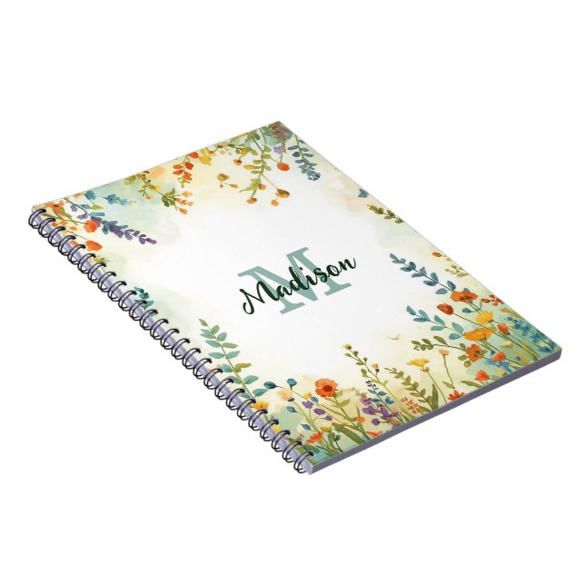 Farbige Frühlingsblumen-Wildblumenstrauß-Monogramm Notizblock (Rechte Seite)