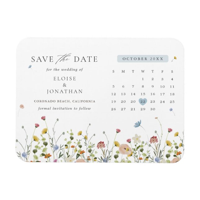 Farbige Frühlingsblüte Save the Date Wiese Magnet (Horizontal)