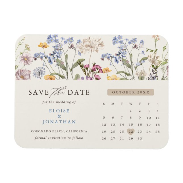 Farbige Frühlingsblüte Save the Date Wiese Magnet (Horizontal)