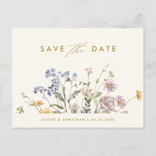 Farbige Frühlingsblüte Save the Date Wiese Postkarte (Vorderseite)