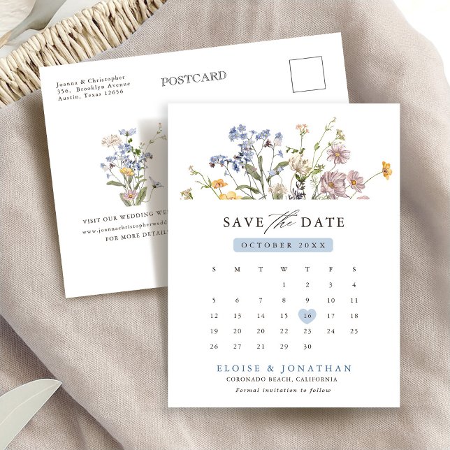 Farbige Frühlingsblüte Save the Date Wiese Postkarte (Colorful Spring Wildflower Meadow calendar  Save the Date Postcard)