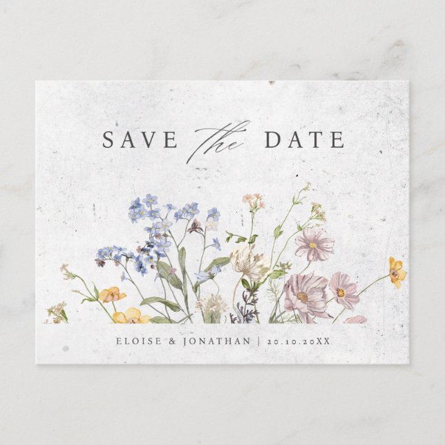 Farbige Frühlingsblüte Save the Date Wiese Postkarte (Vorderseite)