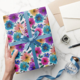 Farbige Frühlingsblüten Blume Wasserfarben Geschenkpapier