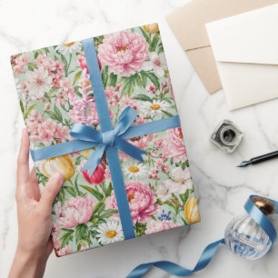 Farbige Frühlingsblüten-Illustration Geschenkpapier