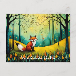Farbige Frühlingsmalerei Blume Forest Fox Malerei Postkarte