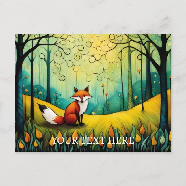 Farbige Frühlingsmalerei Blume Forest Fox Malerei Postkarte (Vorderseite)