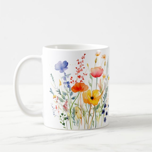 Farbige Frühlingsmuster Blume Wasserfarben Kaffeetasse (Links)