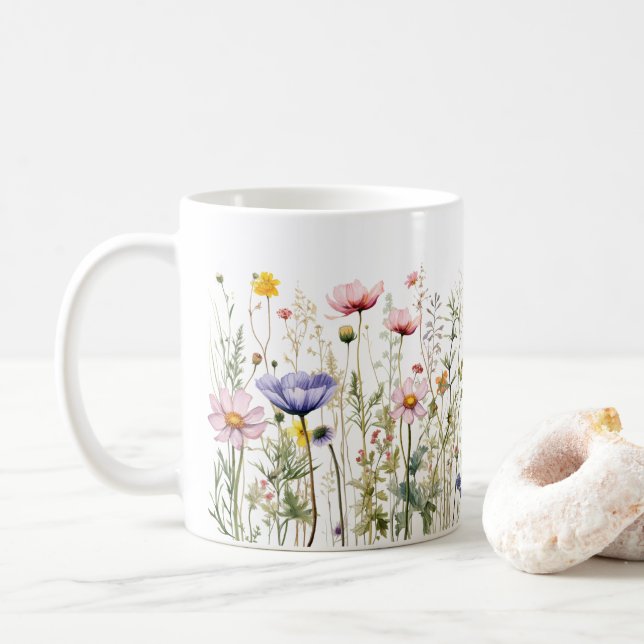 Farbige Frühlingsmuster Blume Wasserfarben Kaffeetasse (Mit Donut)