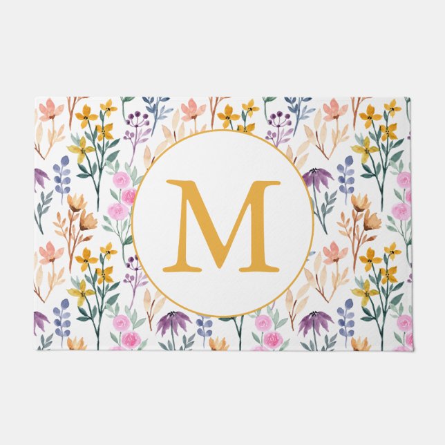 Farbige Frühlingsmuster Blume Wasserfarbmuster Mon Fußmatte (Vorderseite)