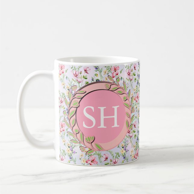 Farbige Frühlingsmuster Blume Wasserfarbmuster Mon Kaffeetasse (Links)