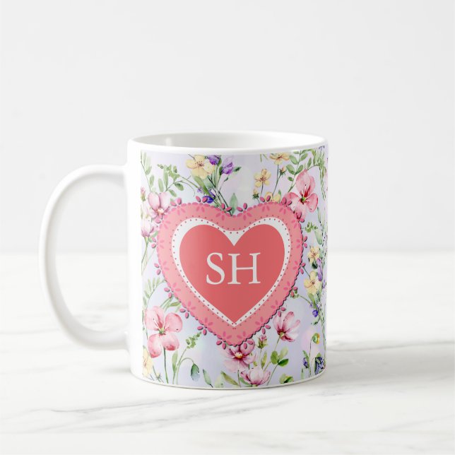 Farbige Frühlingsmuster Blume Wasserfarbmuster Mon Kaffeetasse (Links)