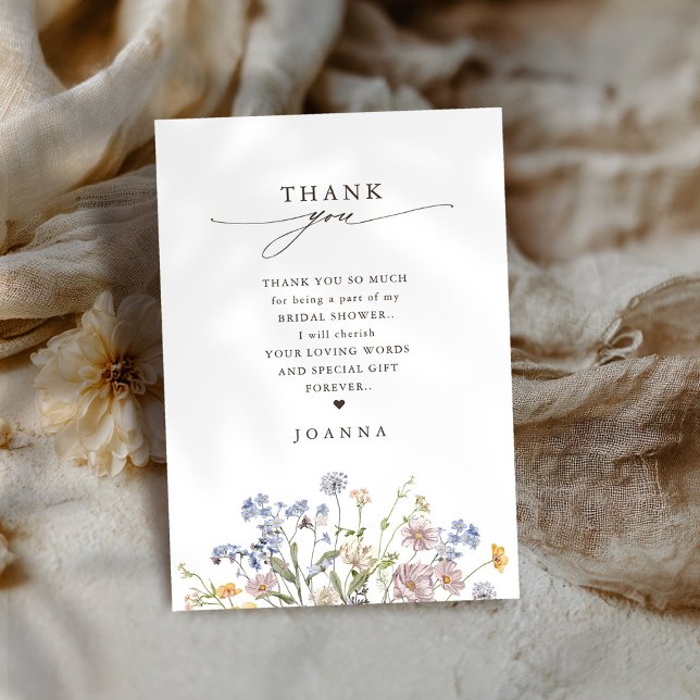 Farbige Frühlingssonne Wildblume Wiese Brautparty Dankeskarte (Colorful Spring Wildflower Meadow Bridal Shower Thank You Card)