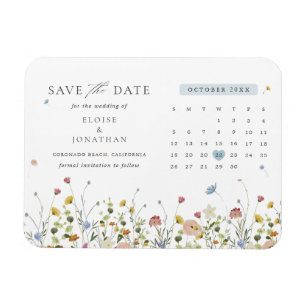 Farbige Frühlingswiese mit Wildblumen Datum vorme Magnet