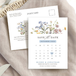 Farbige Frühlingswiese mit Wildblumen Datum vorme Postkarte