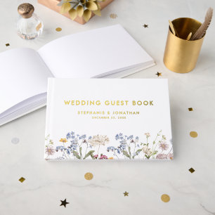 Farbige Frühlingswiesen-Hochzeit Gold Gästebuch
