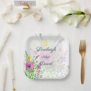 Farbige Frühlingswildblumen Hochzeit Pappteller