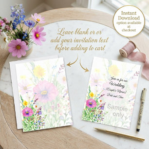 Farbige Frühlingswildblumen leere Hochzeit Einladung