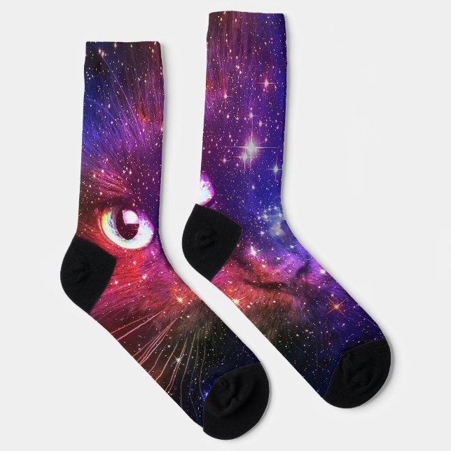 Farbige Galaxie Katze  Socken (Rechts)